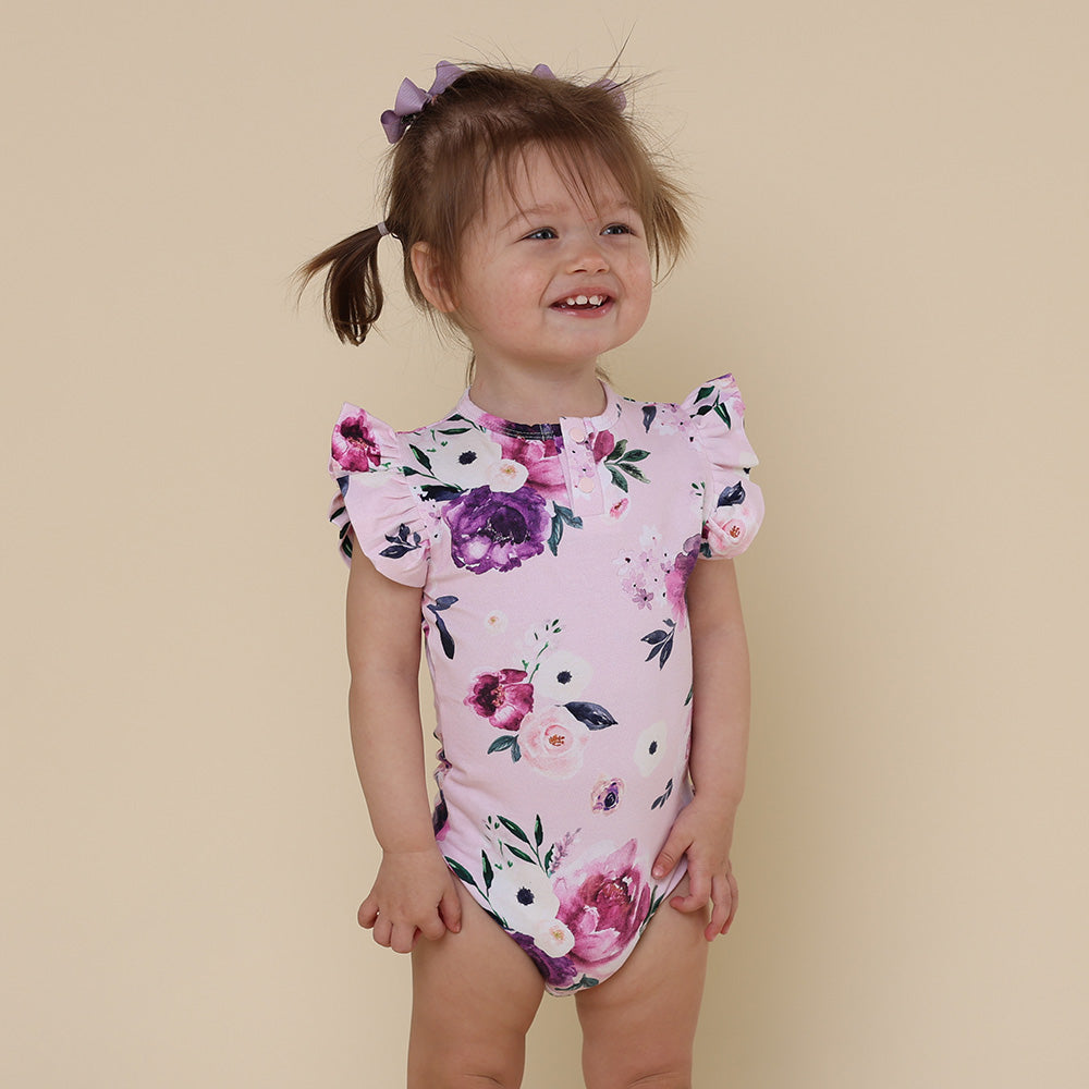 Floral Kiss Short Sleeve Organic Bodysuit with Frill - View 4