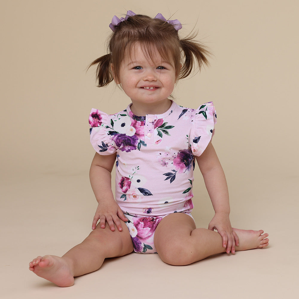 Floral Kiss Short Sleeve Organic Bodysuit with Frill - View 6