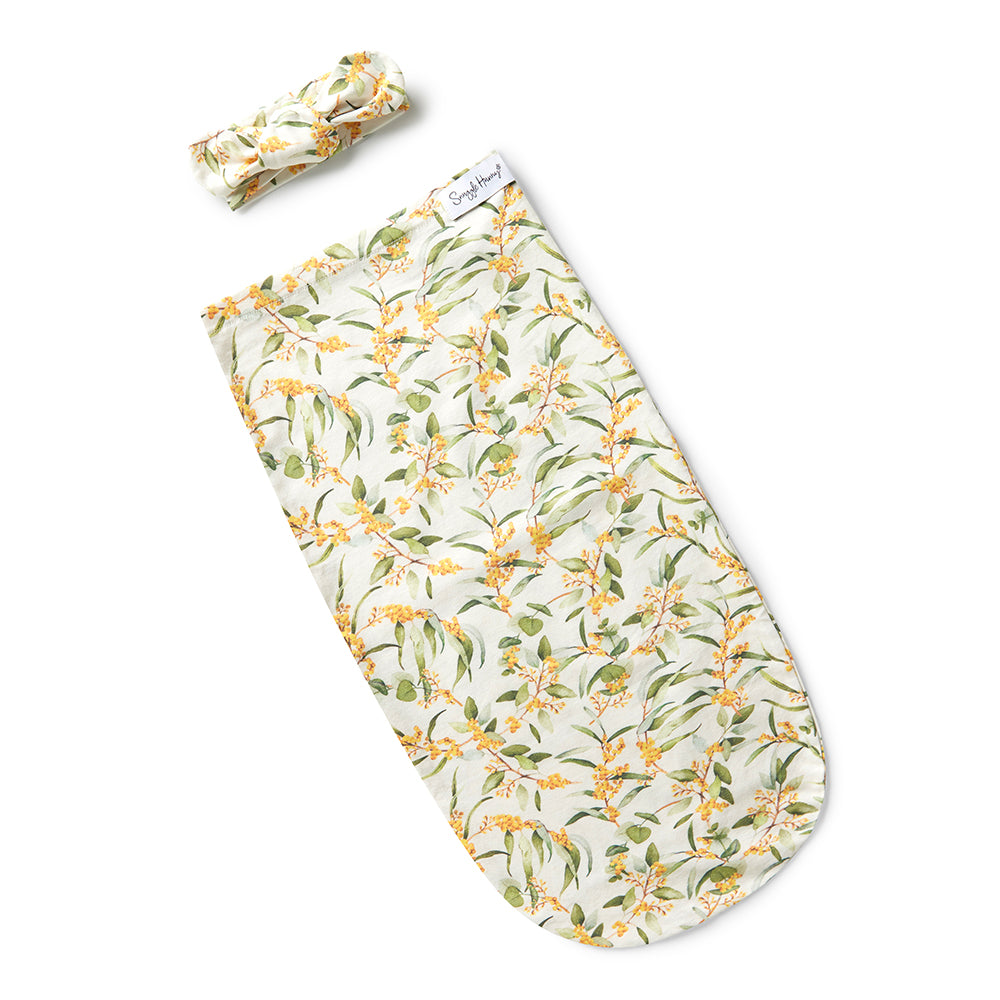 Golden Wattle Organic Snuggle Swaddle & Topknot Set - View 2