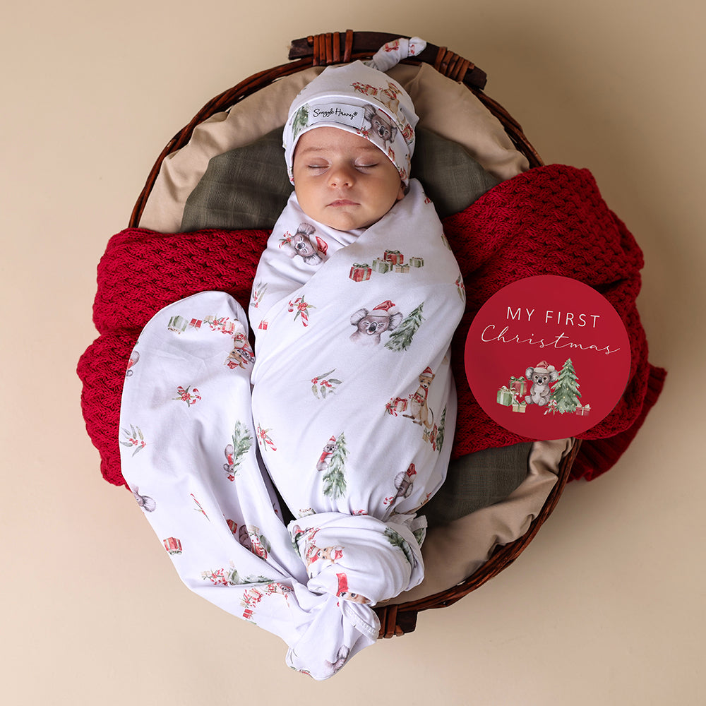 Kangas & Koalas Organic Jersey Wrap & Beanie Set + Milestone Card - View 3