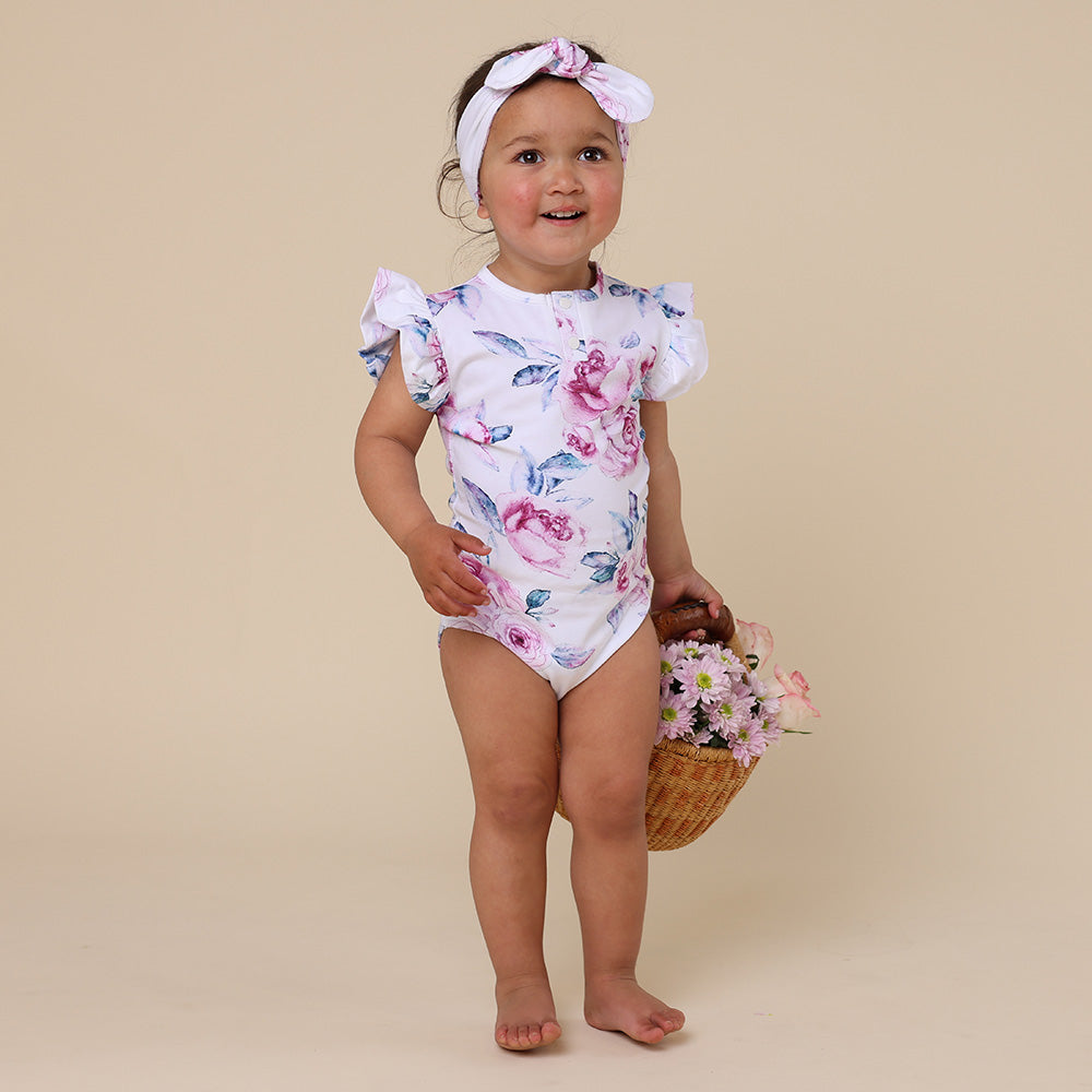 Lilac Skies Short Sleeve Organic Bodysuit with Frill - View 7