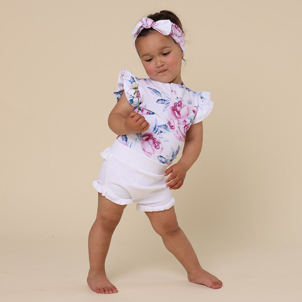 Lilac Skies Short Sleeve Organic Bodysuit with Frill - View 8