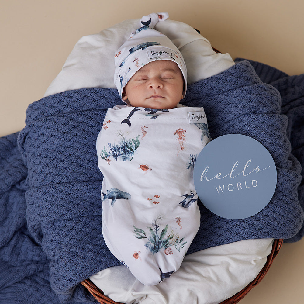 Ocean Organic Snuggle Swaddle & Beanie Set - View 1