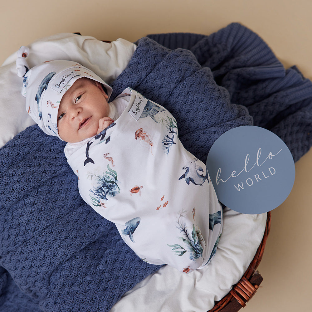 Ocean Organic Snuggle Swaddle & Beanie Set - View 4