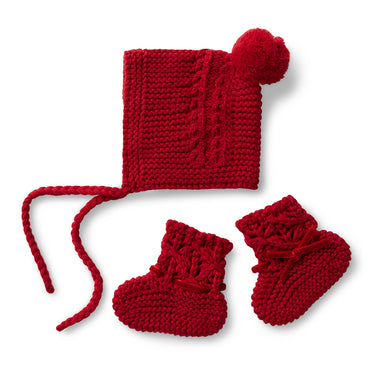 Red Merino Wool Bonnet & Booties