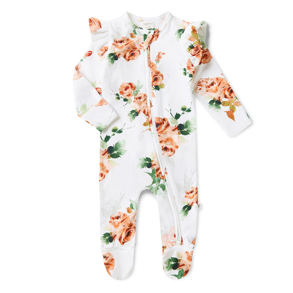 Rosebud Organic Snuggle Sleepsuit Zip Footie with Frill - View 2