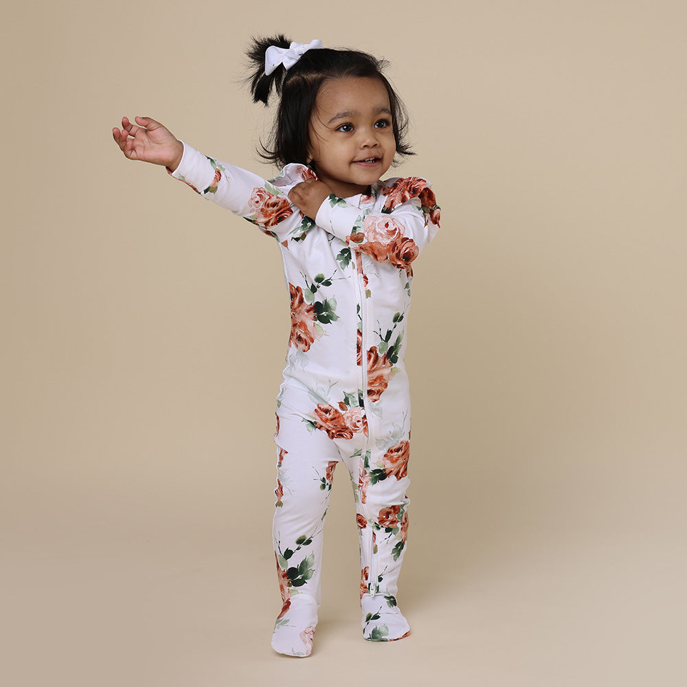 Rosebud Organic Snuggle Sleepsuit Zip Footie with Frill - View 5