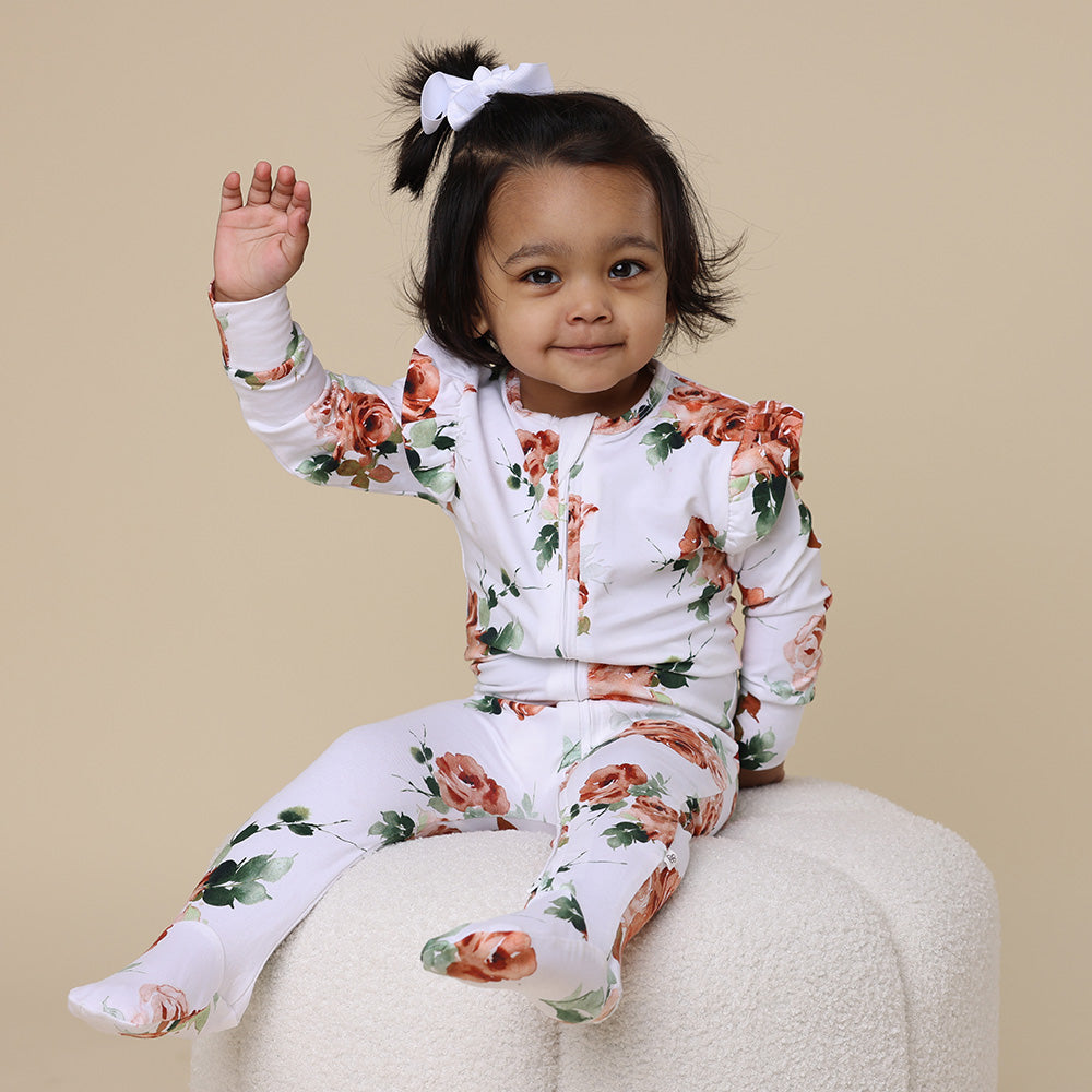 Rosebud Organic Snuggle Sleepsuit Zip Footie with Frill - View 6