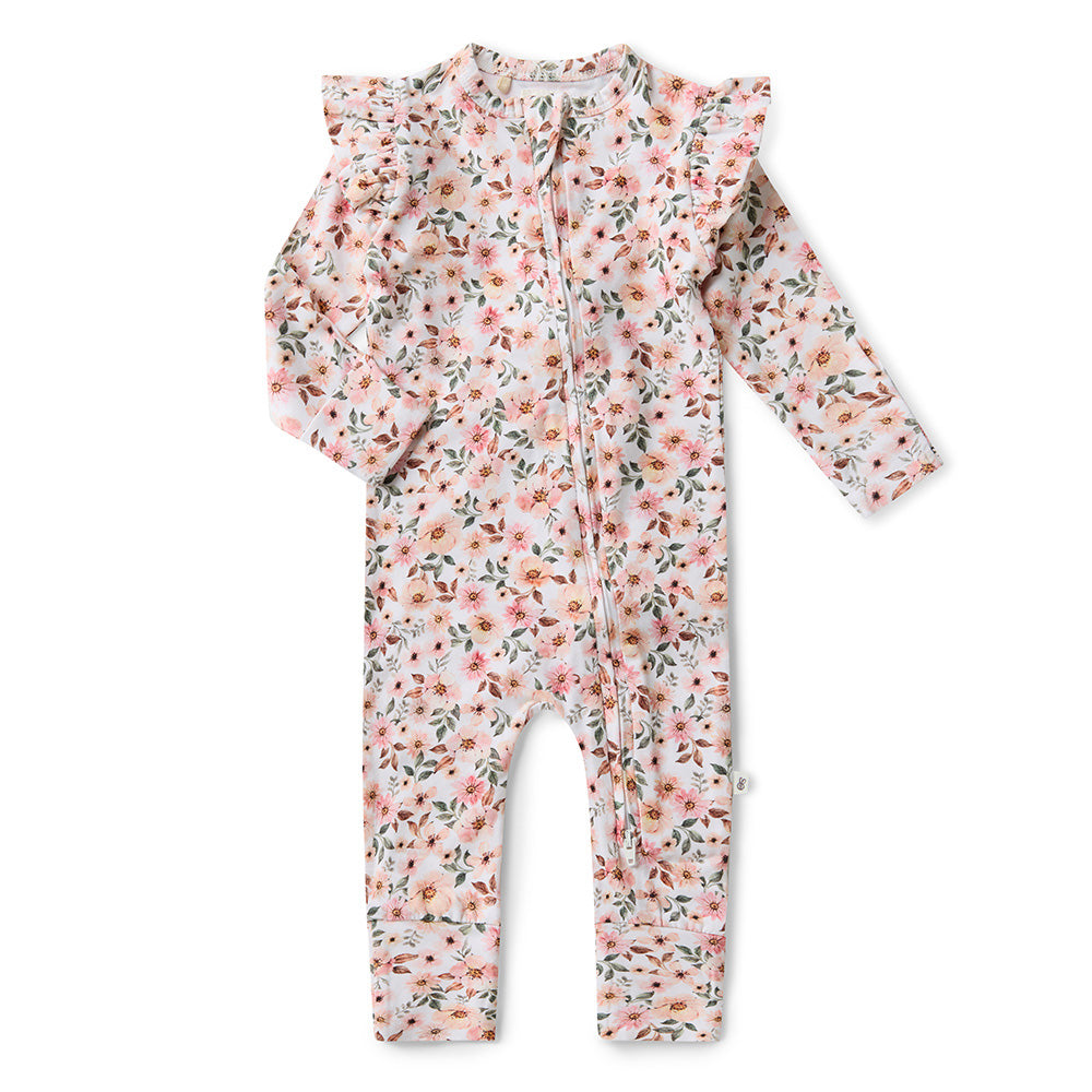 Spring Floral Organic Snugglesuit Convertible Romper with Frill - View 2