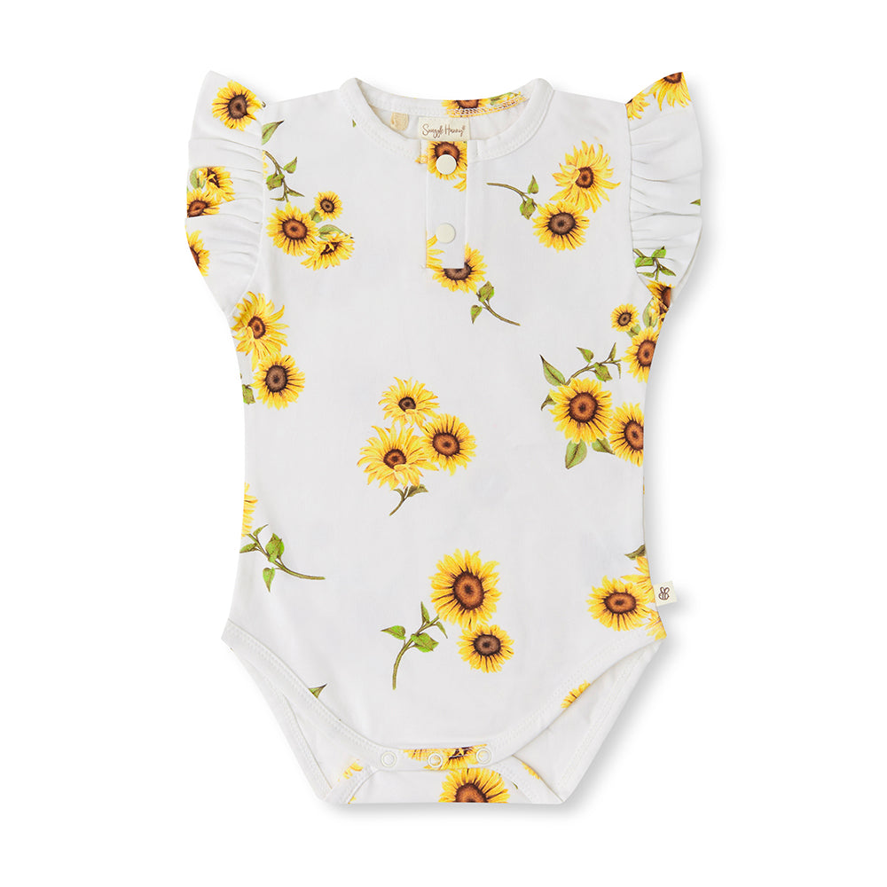 Sunflower Short Sleeve Organic Bodysuit with Frill - View 2