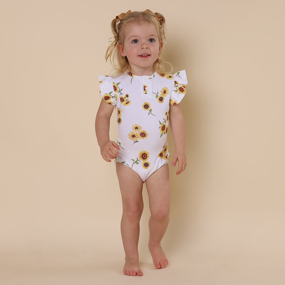 Sunflower Short Sleeve Organic Bodysuit with Frill - View 5