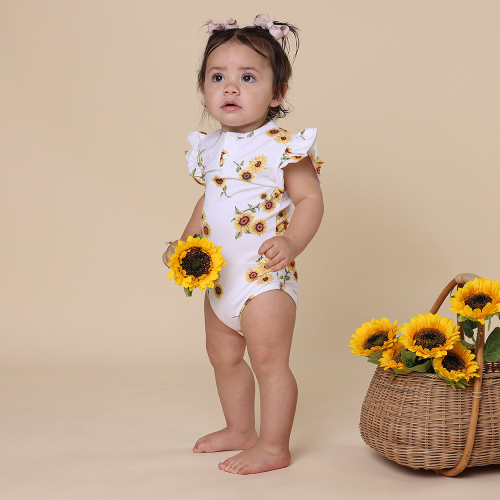 Sunflower Short Sleeve Organic Bodysuit with Frill - View 9