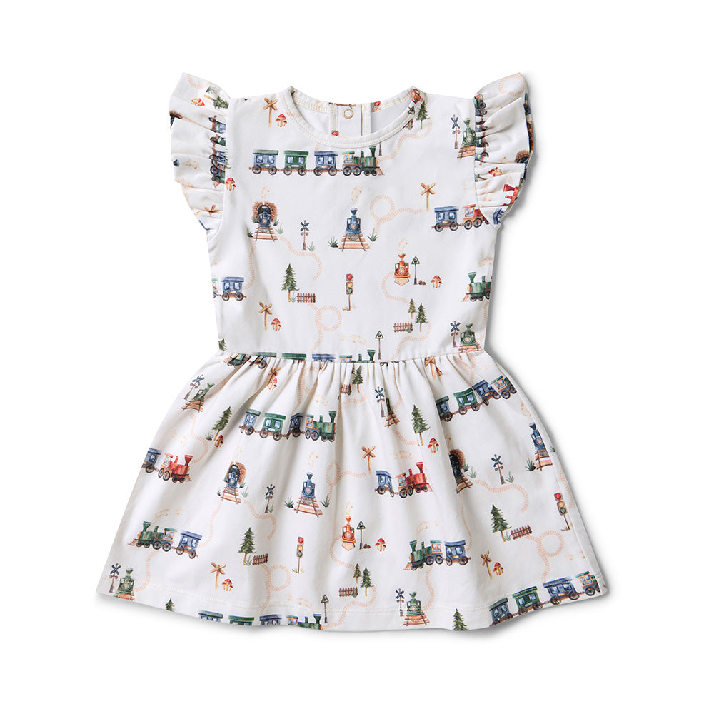 Trains Short Sleeve Organic Dress - View 6
