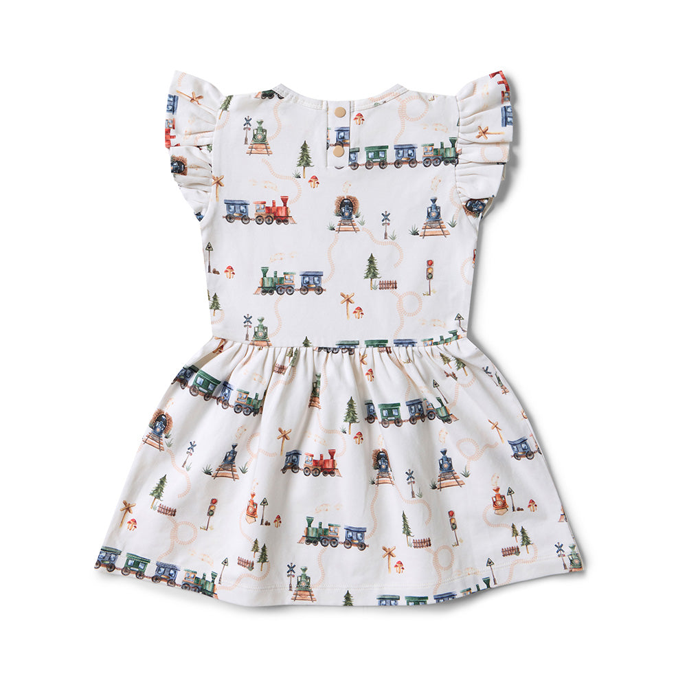 Trains Short Sleeve Organic Dress - View 8