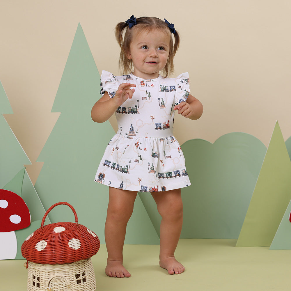 Trains Short Sleeve Organic Dress - View 1