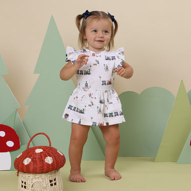 Trains Short Sleeve Organic Dress | Snuggle Hunny