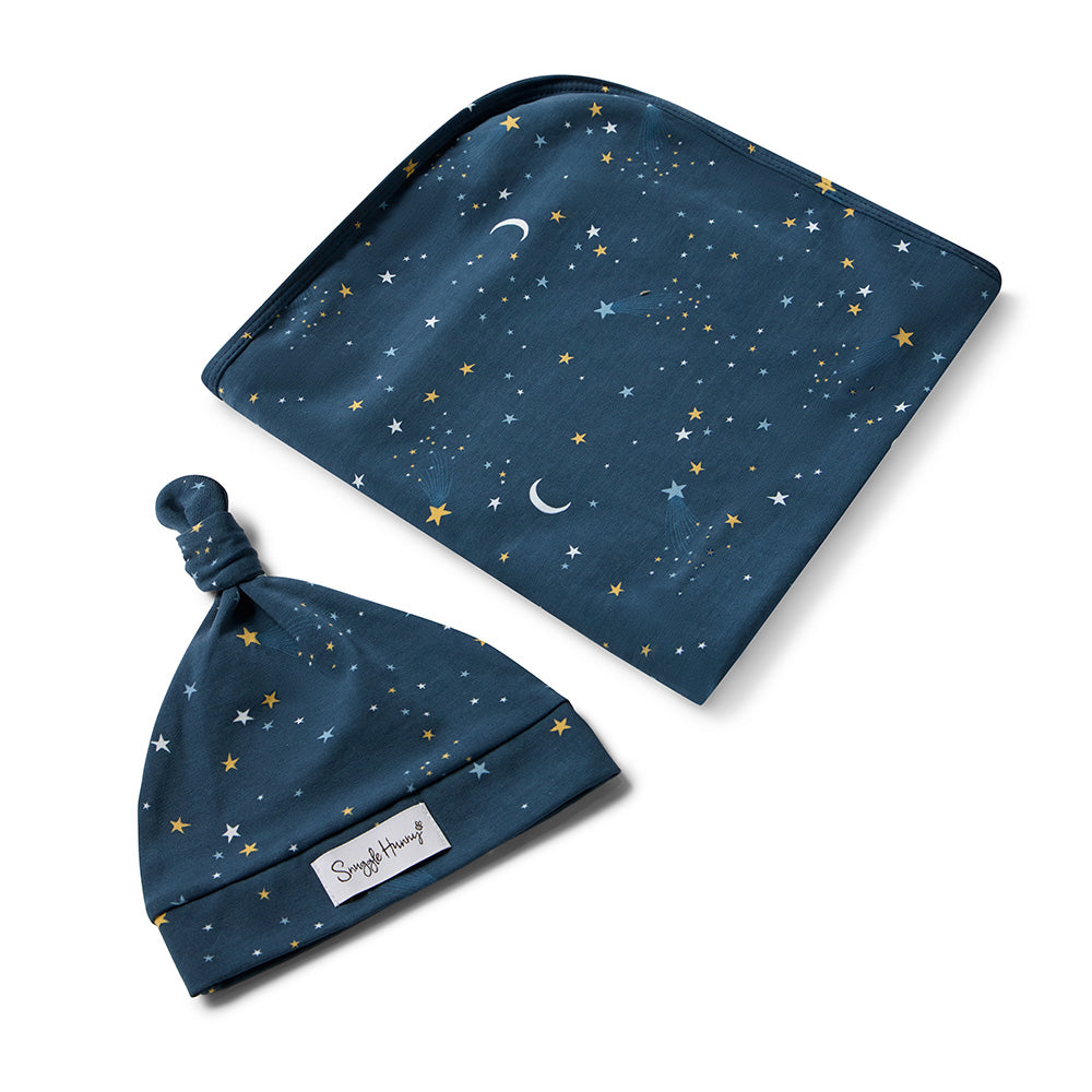 Starry Night Organic Jersey Wrap & Beanie Set - View 2