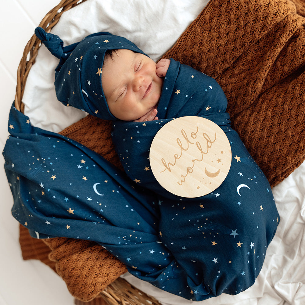 Starry Night Organic Jersey Wrap & Beanie Set - View 5