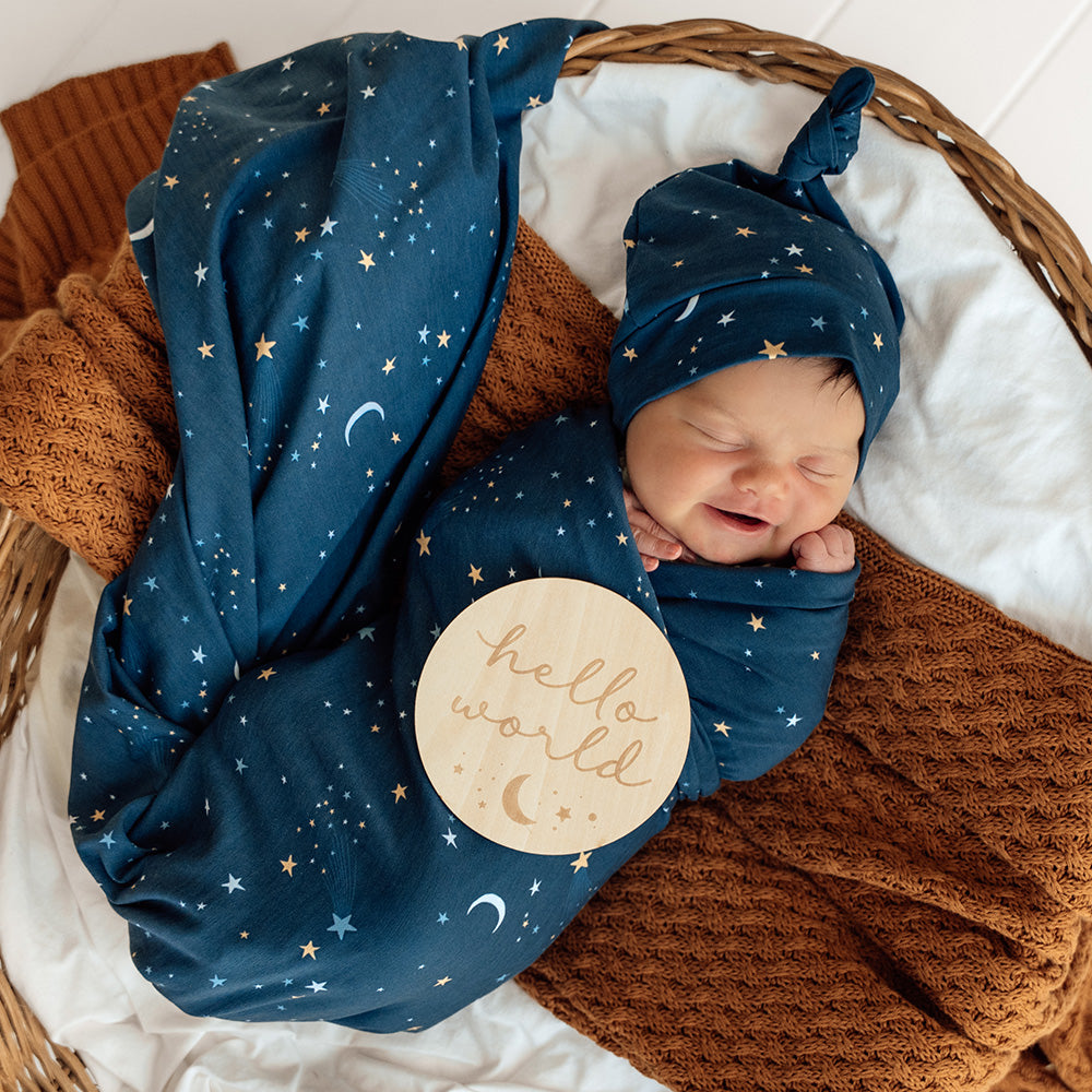 Starry Night Organic Jersey Wrap & Beanie Set - View 3