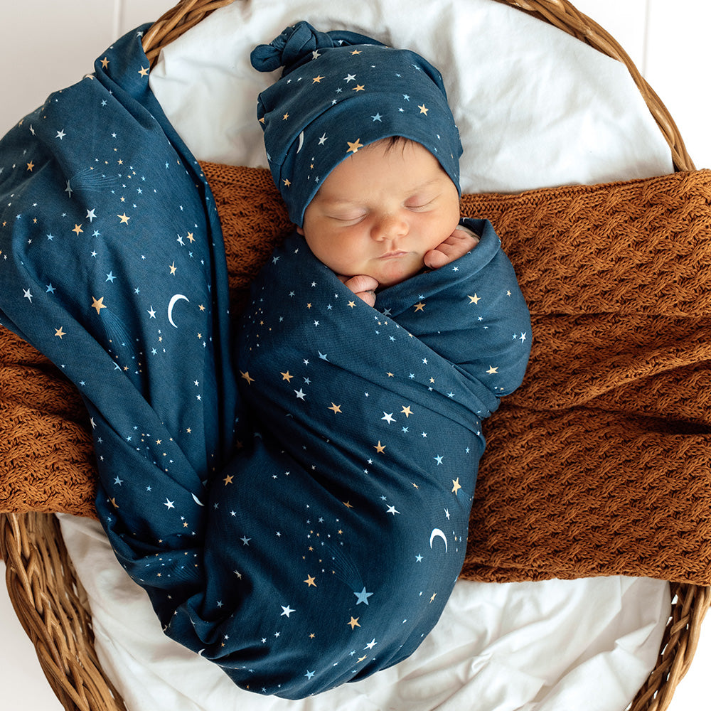 Starry Night Organic Jersey Wrap & Beanie Set - View 1