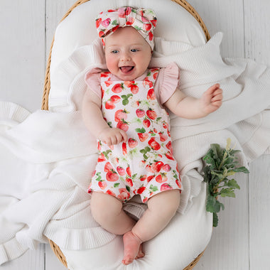 Strawberry Organic Snuggle Overall Shorts | Snuggle Hunny