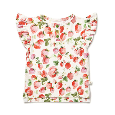 Strawberry Organic Short Sleeve Top with Frill | Snuggle Hunny