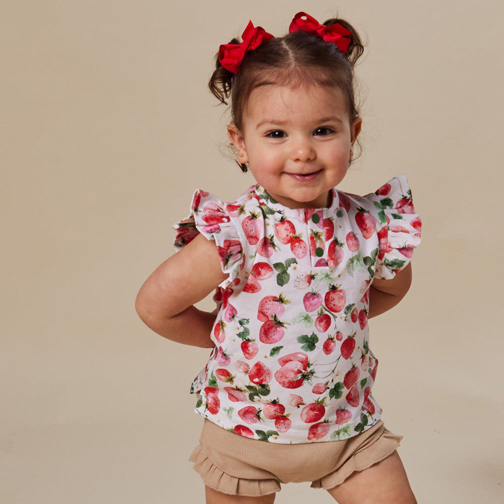 Strawberry Organic Short Sleeve Top with Frill - View 5