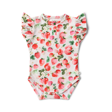 Strawberry Short Sleeve Organic Bodysuit with Frill | Snuggle Hunny
