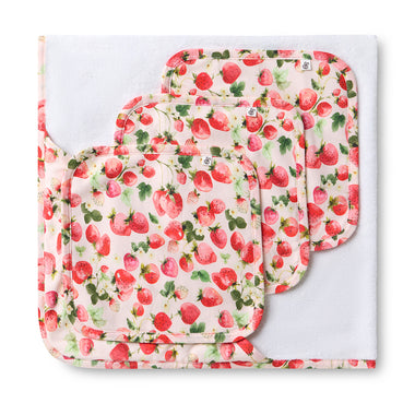 Strawberry Organic Baby Towel & Wash Cloth Set | Snuggle Hunny