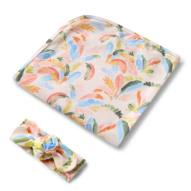 Summer Palm Organic Jersey Wrap & Topknot Set | Snuggle Hunny