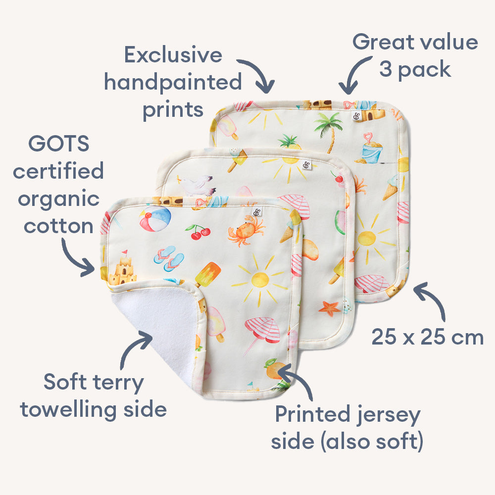 Beach Fun Organic Wash Cloths - 3 Pack - View 2
