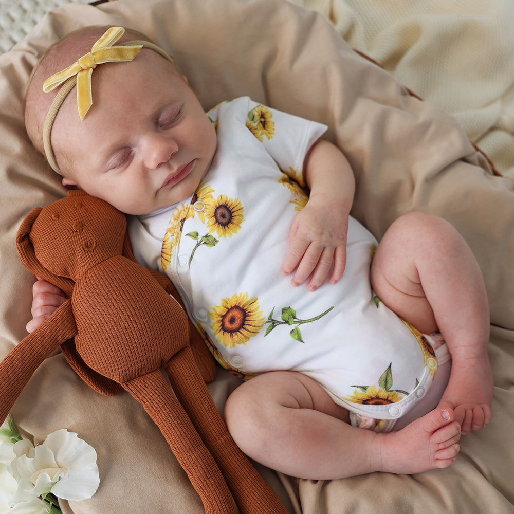 Sunflower Short Sleeve Organic Kimono Bodysuit - View 1