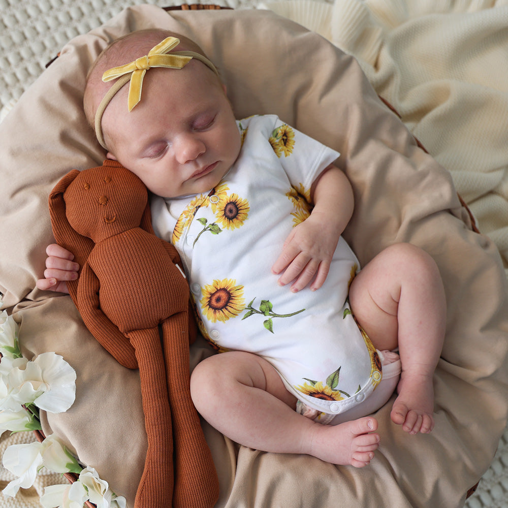 Sunflower Short Sleeve Organic Kimono Bodysuit - View 6