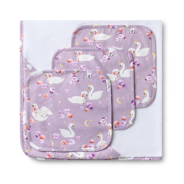 Swan Lake Organic Baby Towel & Wash Cloth Set | Snuggle Hunny