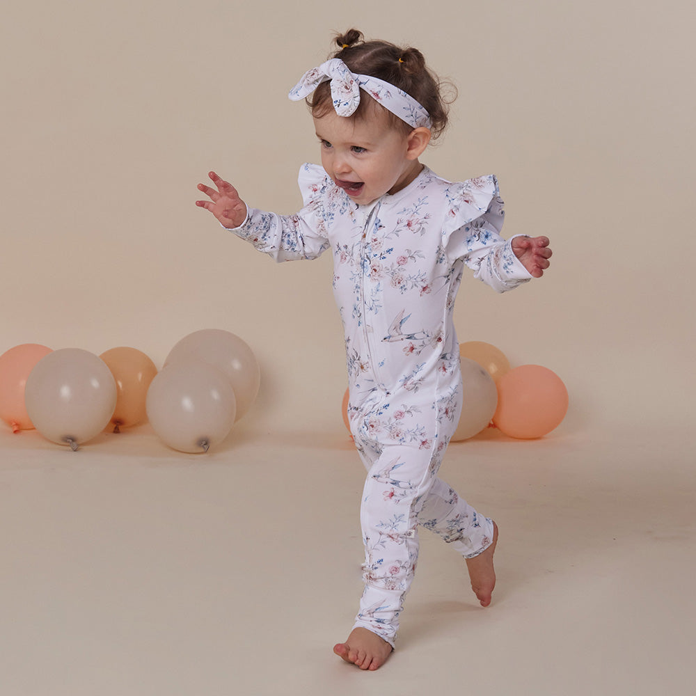 Sweet Swallows Organic Snugglesuit Convertible Romper with Frill - View 10
