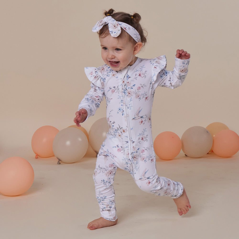 Sweet Swallows Organic Snugglesuit Convertible Romper with Frill - View 3