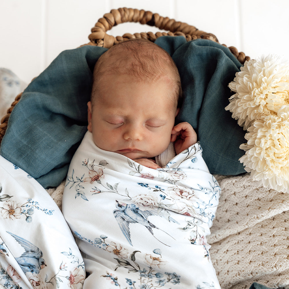 Sweet Swallows Organic Jersey Wrap & Topknot Set - View 6