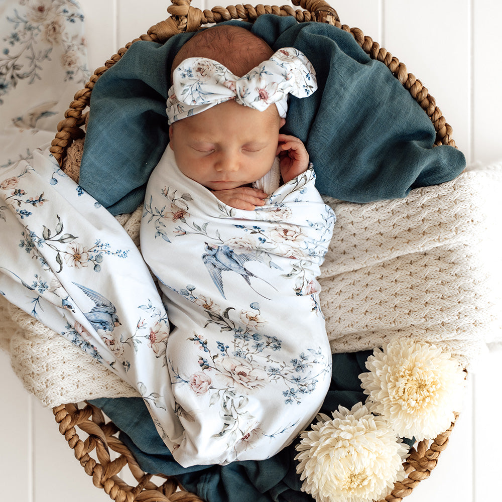 Sweet Swallows Organic Jersey Wrap & Topknot Set - View 1