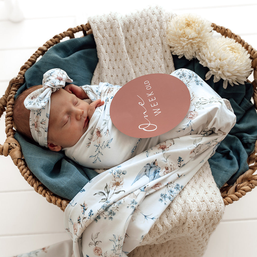 Sweet Swallows Organic Jersey Wrap & Topknot Set - View 5