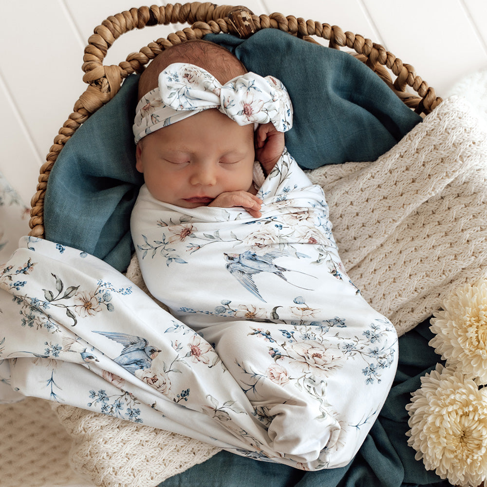 Sweet Swallows Organic Jersey Wrap & Topknot Set - View 4