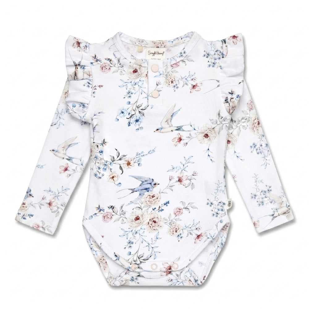 Sweet Swallows Long Sleeve Organic Bodysuit with Frill - View 2