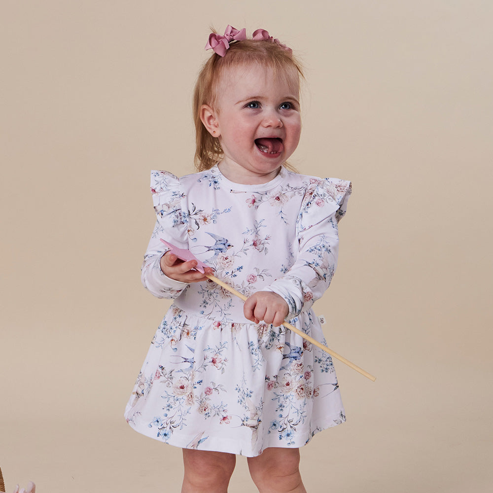 Sweet Swallows Long Sleeve Organic Dress - View 4