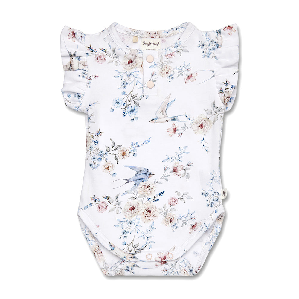 Sweet Swallows Short Sleeve Organic Bodysuit with Frill - View 2