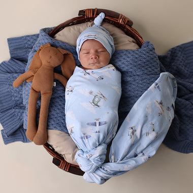Taking Flight Organic Jersey Wrap & Beanie Set | Snuggle Hunny