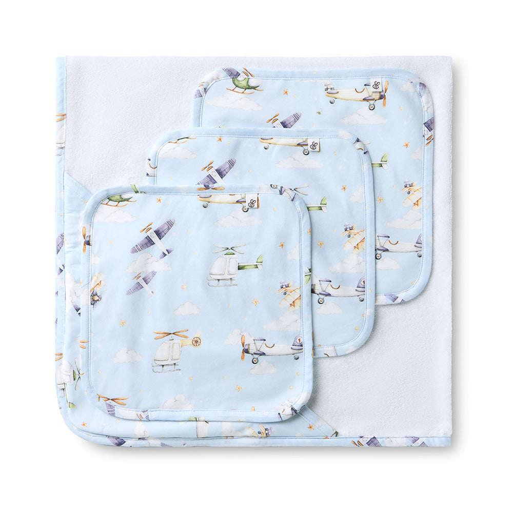 Taking Flight Organic Baby Towel & Wash Cloth Set - View 1