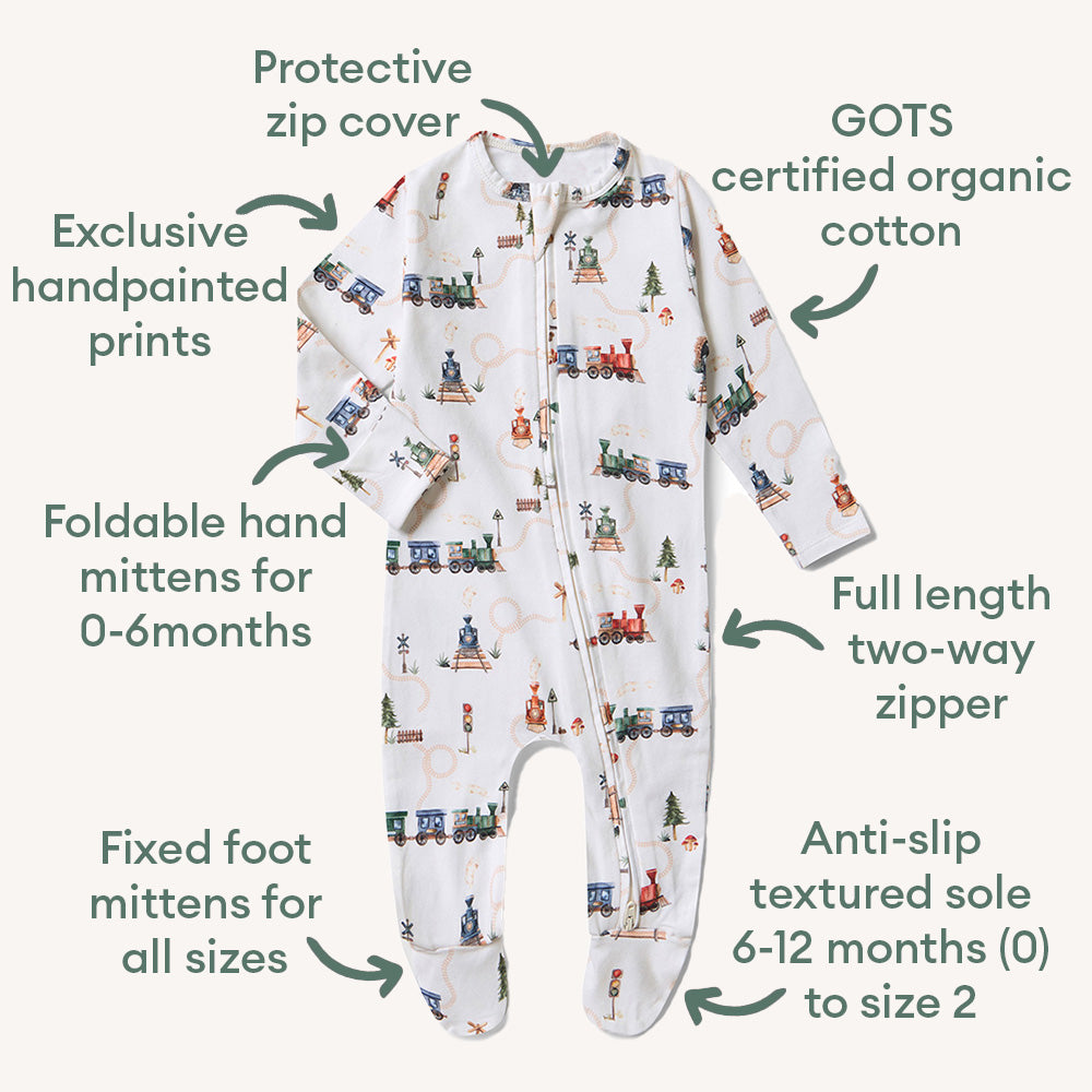 Trains Organic Snuggle Sleepsuit Zip Footie - View 4