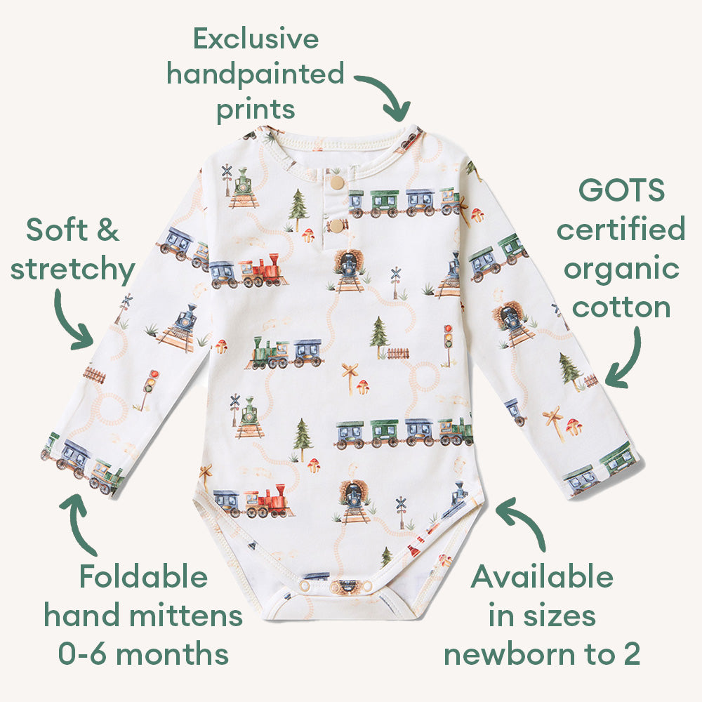 Trains Long Sleeve Organic Bodysuit - View 4