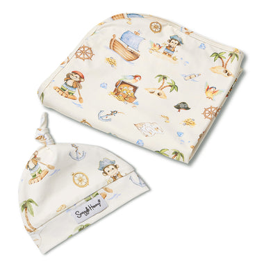 Treasure Island Organic Jersey Wrap & Beanie Set | Snuggle Hunny