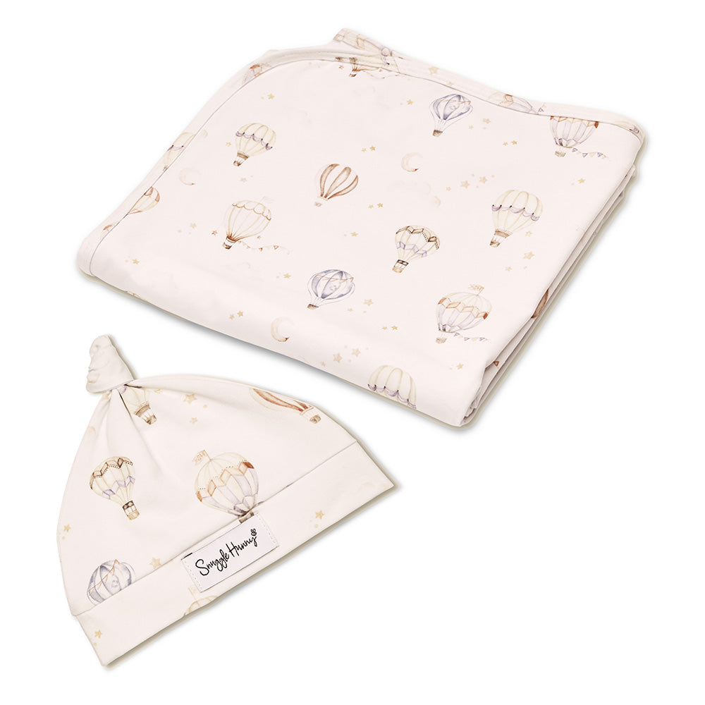 Up & Away Organic Jersey Wrap & Beanie Set - View 2