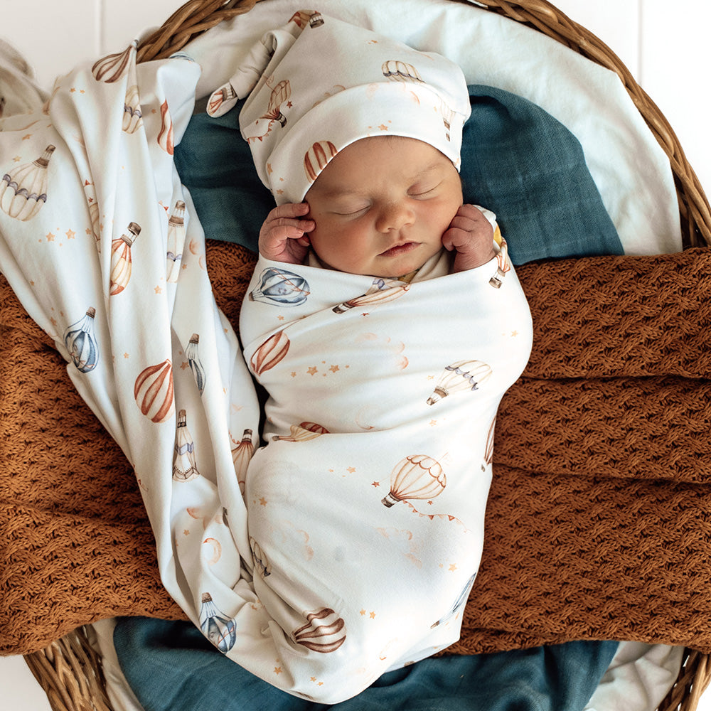 Up & Away Organic Jersey Wrap & Beanie Set - View 1